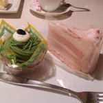 抹茶のモンブラン・苺ミルクのチョコ生ケーキ        （by チィッカ）